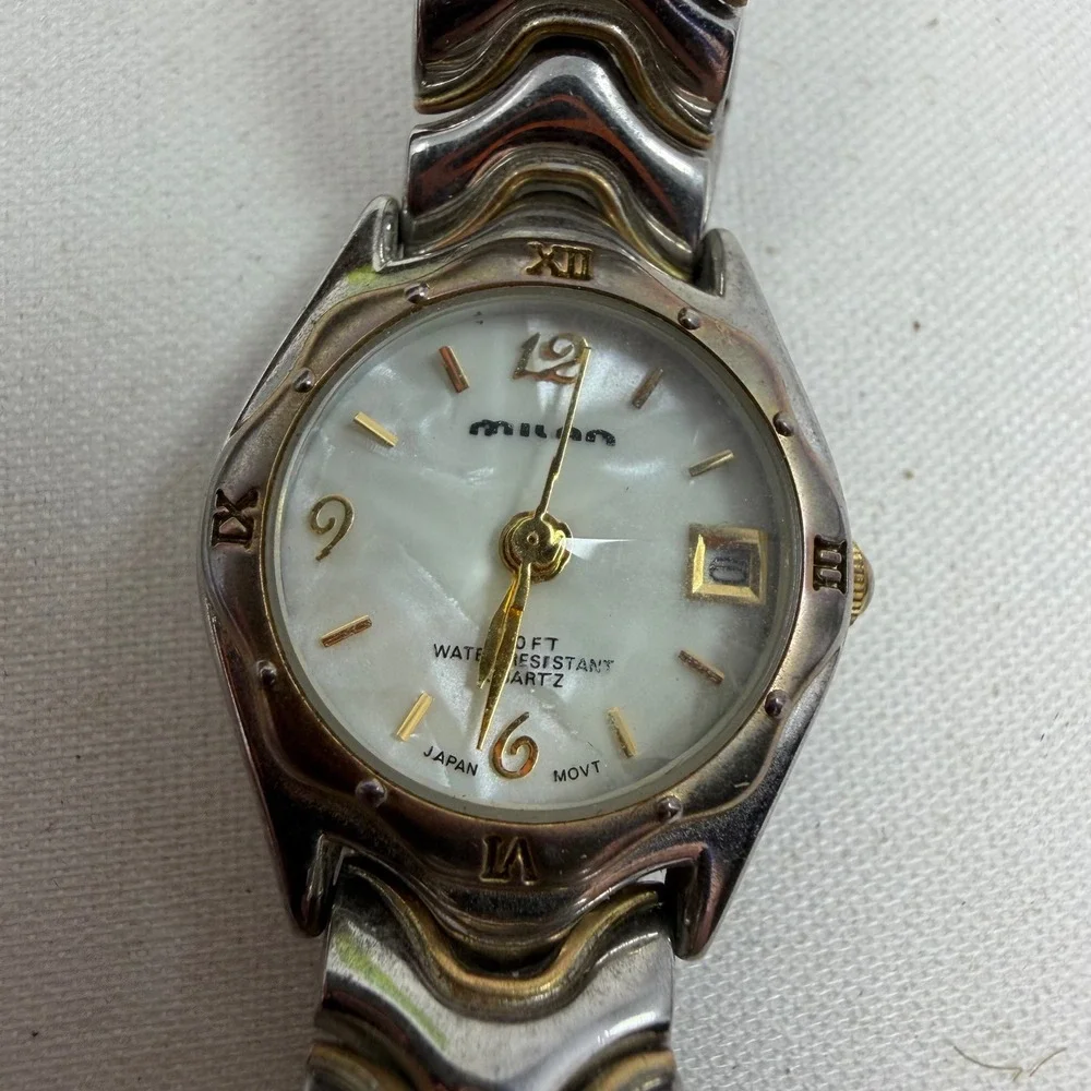 Milan Advance Two Tone Watch Mother of Pearl Dial Date Window MLS61715W